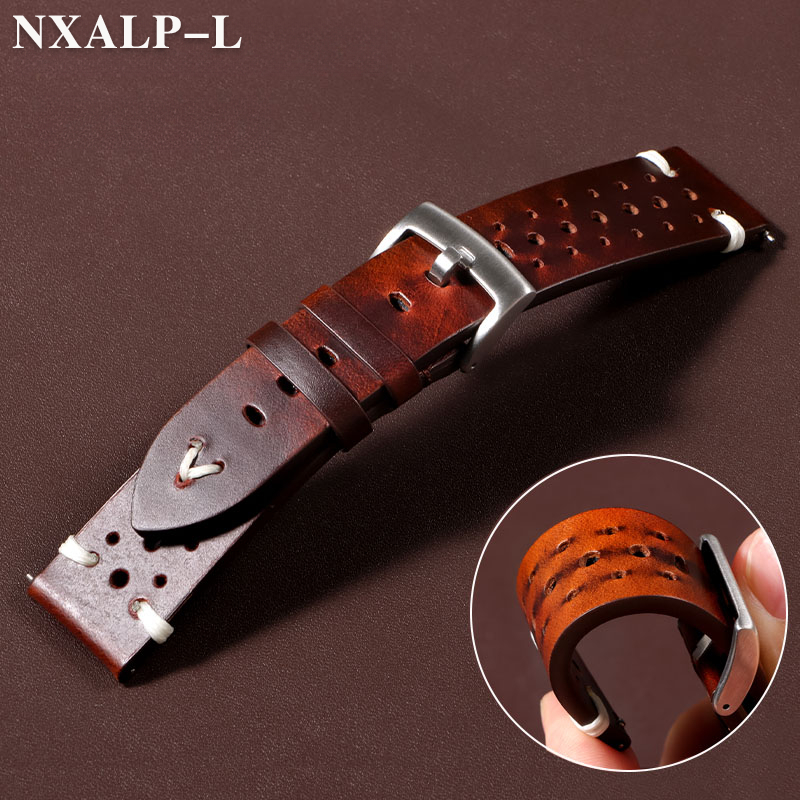 Nato Strap Nylon - Retro น้ํามันขี้ผึ้งการเปลี่ยนสีหนังสายนาฬิกา 20 มม.22 มม.Handmade เย็บ
