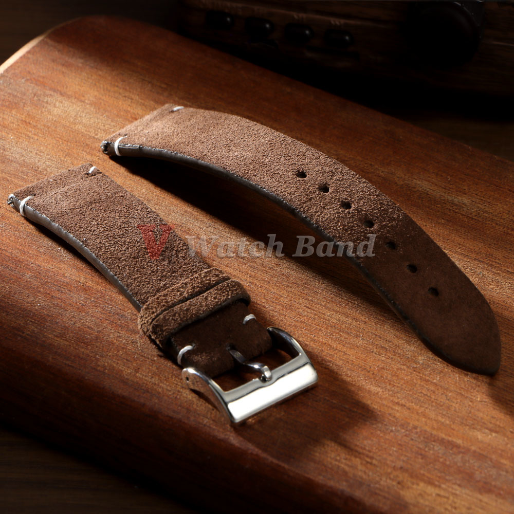 Suede Strap Watch - 20 มม.22 มม.หนังนิ่มคุณภาพสูง Cowhide Vintage นาฬิกาสีฟ้าสีน้ําตาลสายนาฬิกาสายนาฬิกาอุปกรณ์เสริมสร้อยข้อมือกีฬา