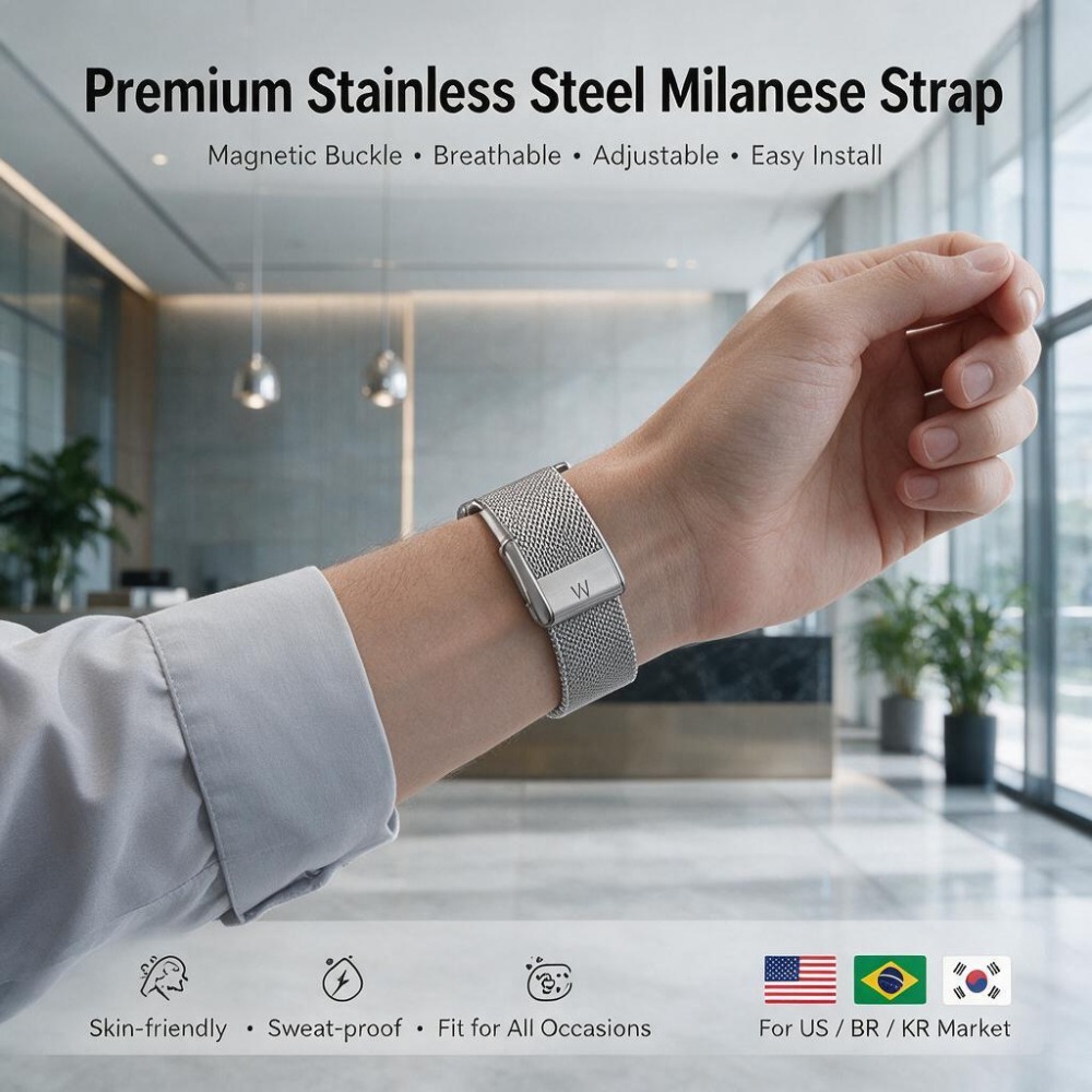 Mesh Strap Metal - สำหรับ WHOOP 5.0 MG สายนาฬิกาสแตนเลสสตีลแบบมิลานีส สายตาข่ายโลหะระบายอากาศ