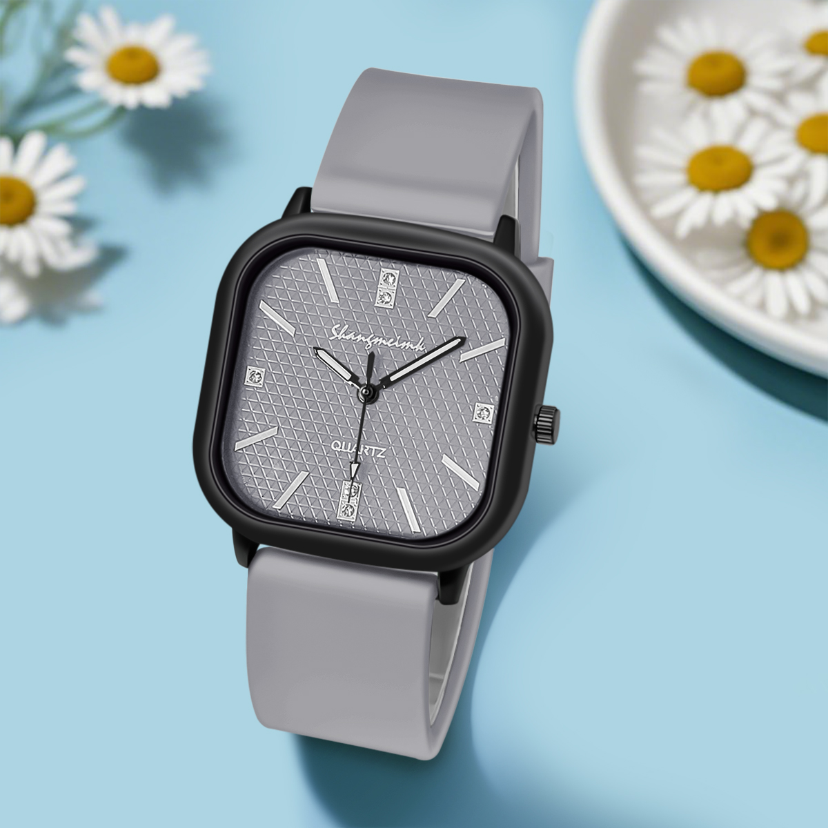 นาฬิกาควอตซ์ทรงสี่เหลี่ยม สำหร - Silicone Band Women บทวิจารณ์และราคา