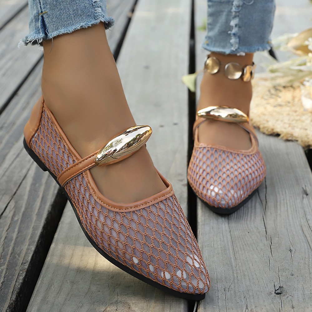 รองเท้าส้นแบนผู้หญิงแบบตาข่าย  - Mesh Strap Metal บทวิจารณ์และราคา